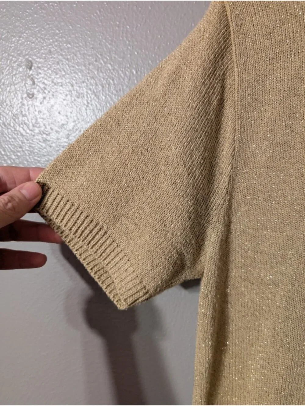 Vintage 90s Y2K Cricket Lane Metallic Gold Knit Sweater Top Short Sleeve Medium